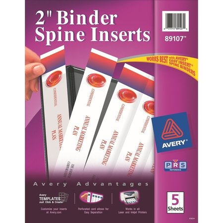 AVERY Binder Spine Inserts, 2" Capacity, 20/PK, White 20PK AVE89107
